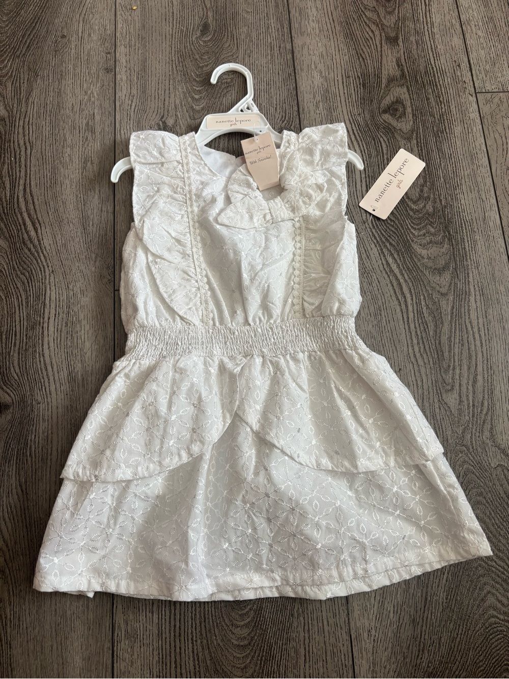 Nanette Lepore Girl's White Eyelet Ruffle Dress